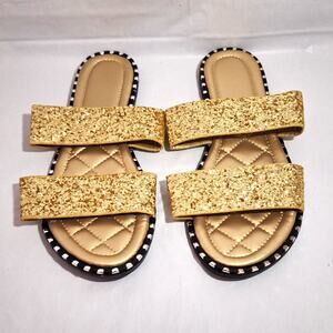 Sz 6 PicnicFun Women's Open Toe Slides Gold New